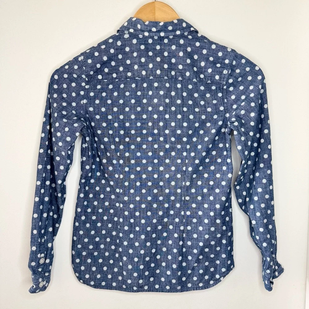 GAP Kids Polka Dot Chambray Cotton Button Up Shirt Girls Large 10 11 Preppy EUC